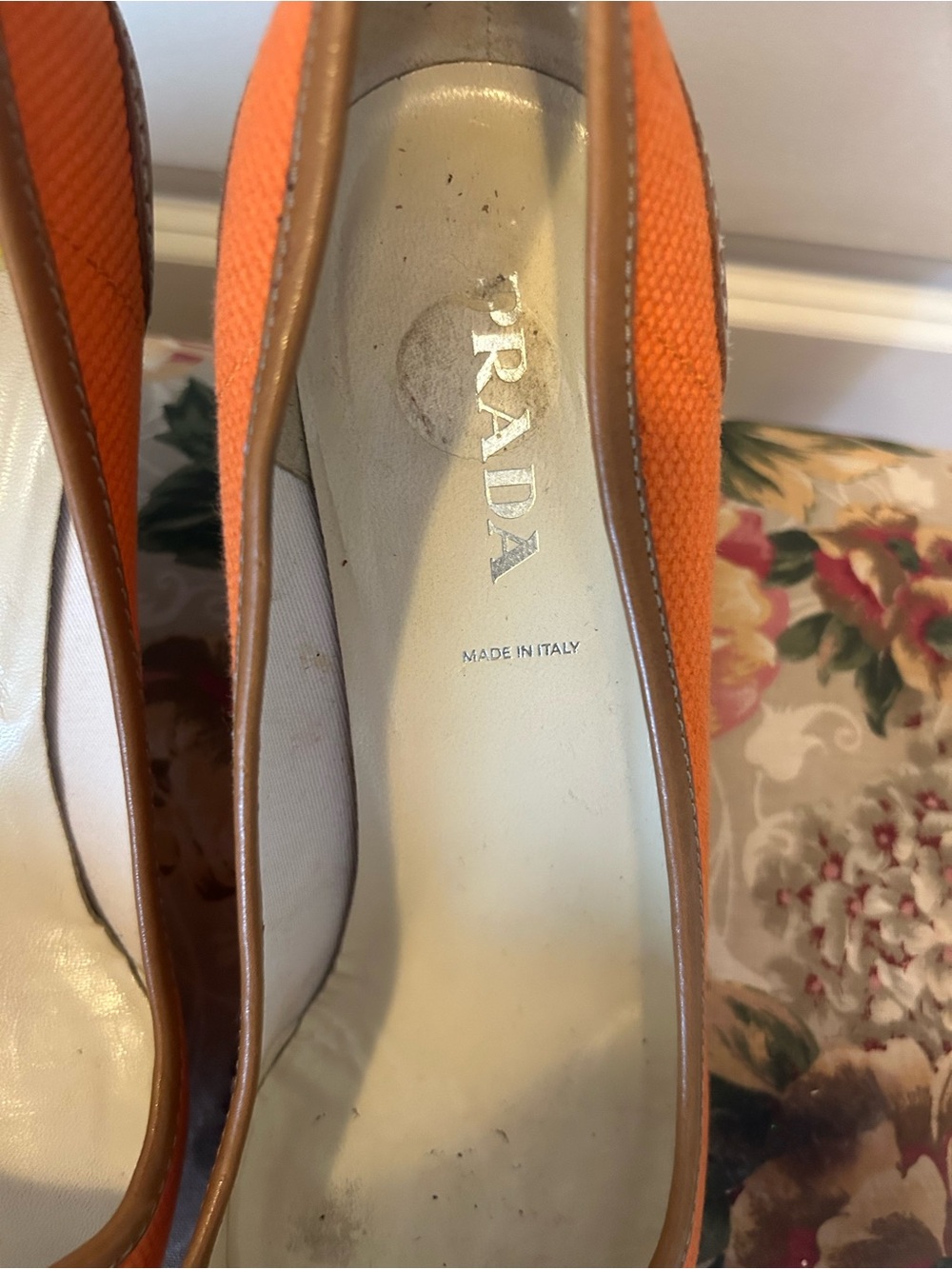 Prada Orange and Tan Pointed-Toe Pumps Vintage - Picture 6 of 10
